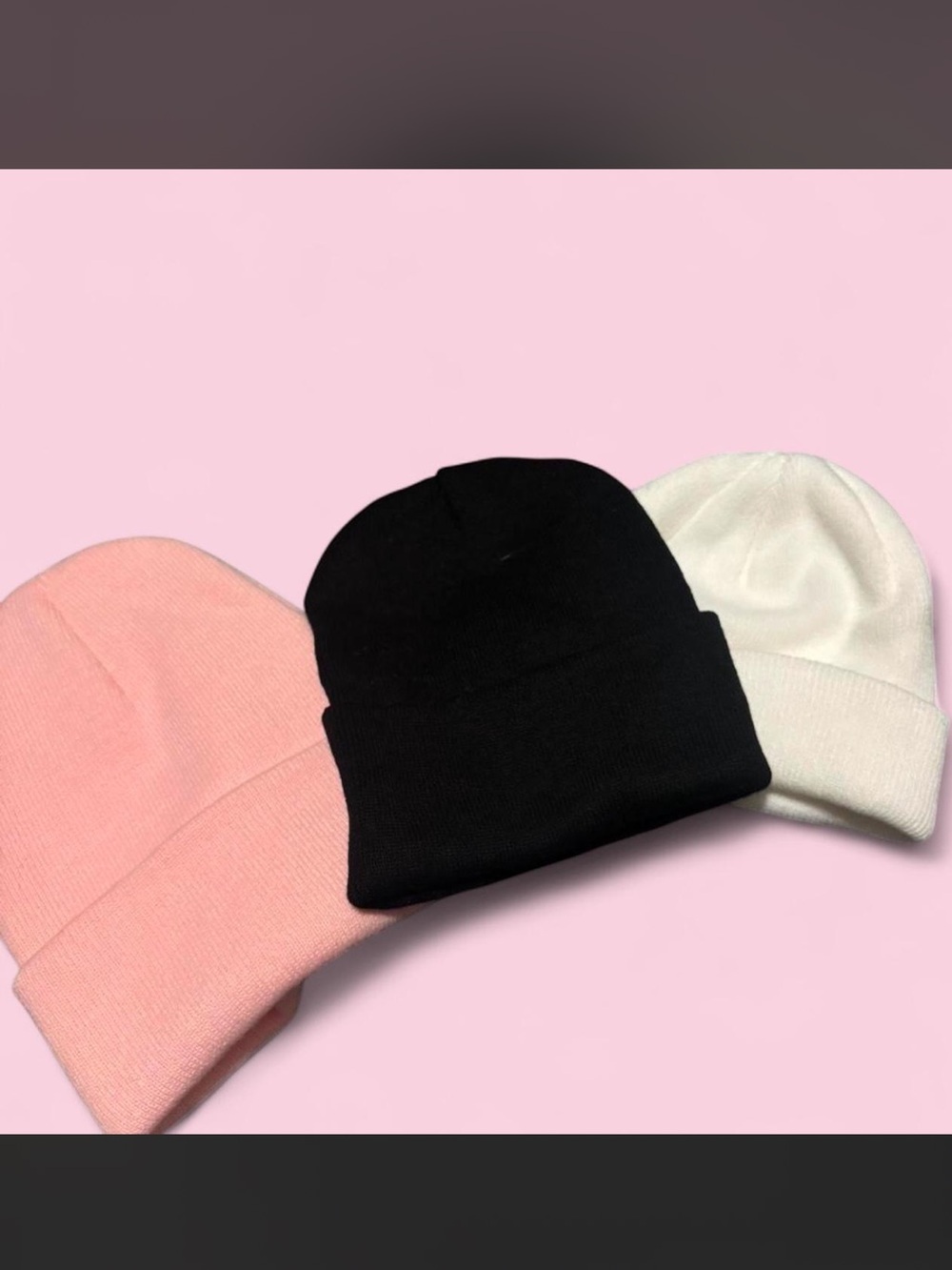 Classic Fold Knit Beanie - Pink, Black, Cream